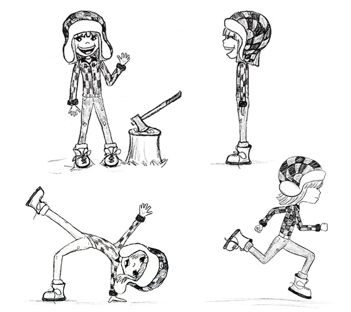 character sketches of a skinny lumberjack girl for Jack Be Nimble children's picturebook illustration by Kim Wagner Nolan
