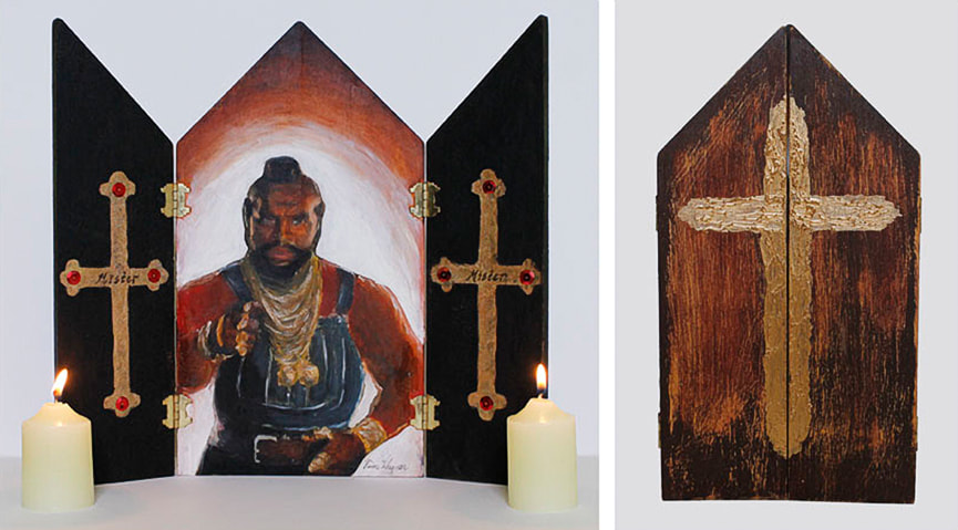 Shrine to Mr. T - Triptych on wood by Kim Wagner Nolan