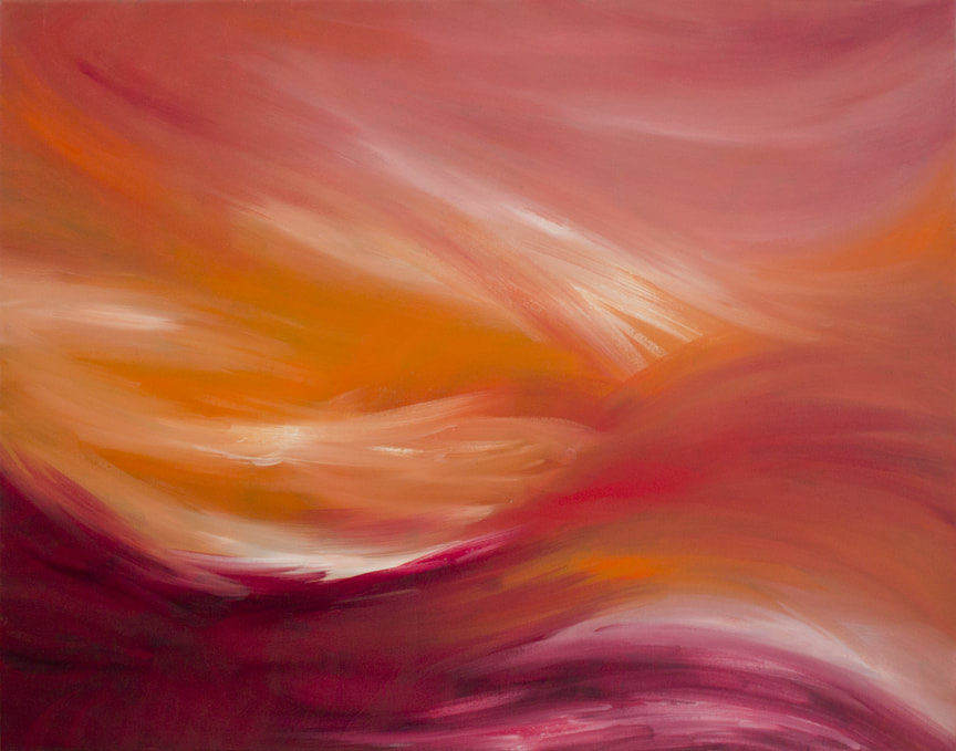 Tempest- 22 x 28, Abstract oil on canvas, orange, white, magenta abstract art by Kim W. Nolan